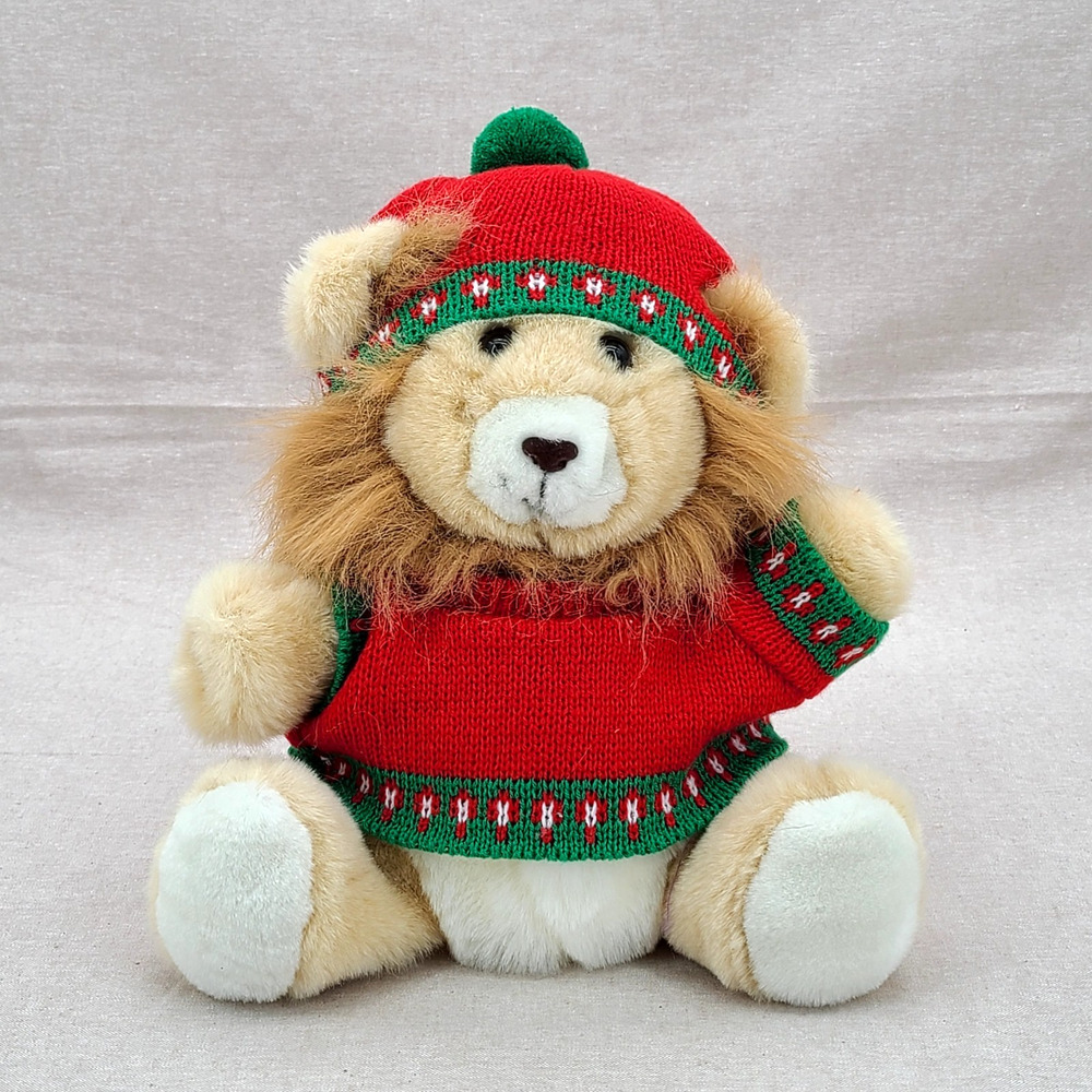 Vintage 1995 Happiness Always Lion Hand Puppet Christmas Plush With Sweater